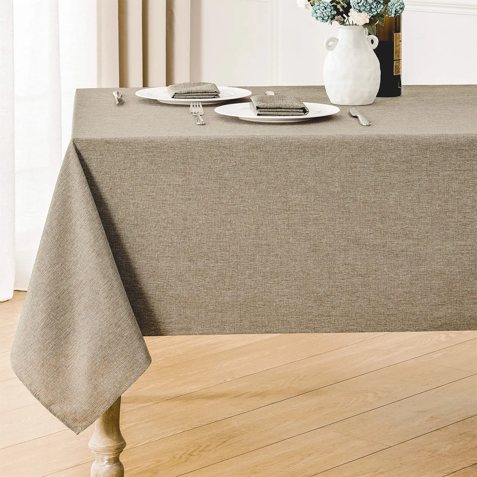 Table Cloth Disposable - Faux Linen Rectangle Tablecloth Waterproof Table