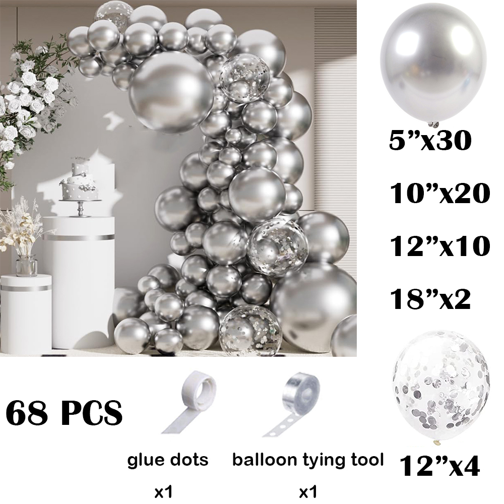 68Pcs Metallic Silver Balloons - Balloon Arch Kit ulasan dan harga