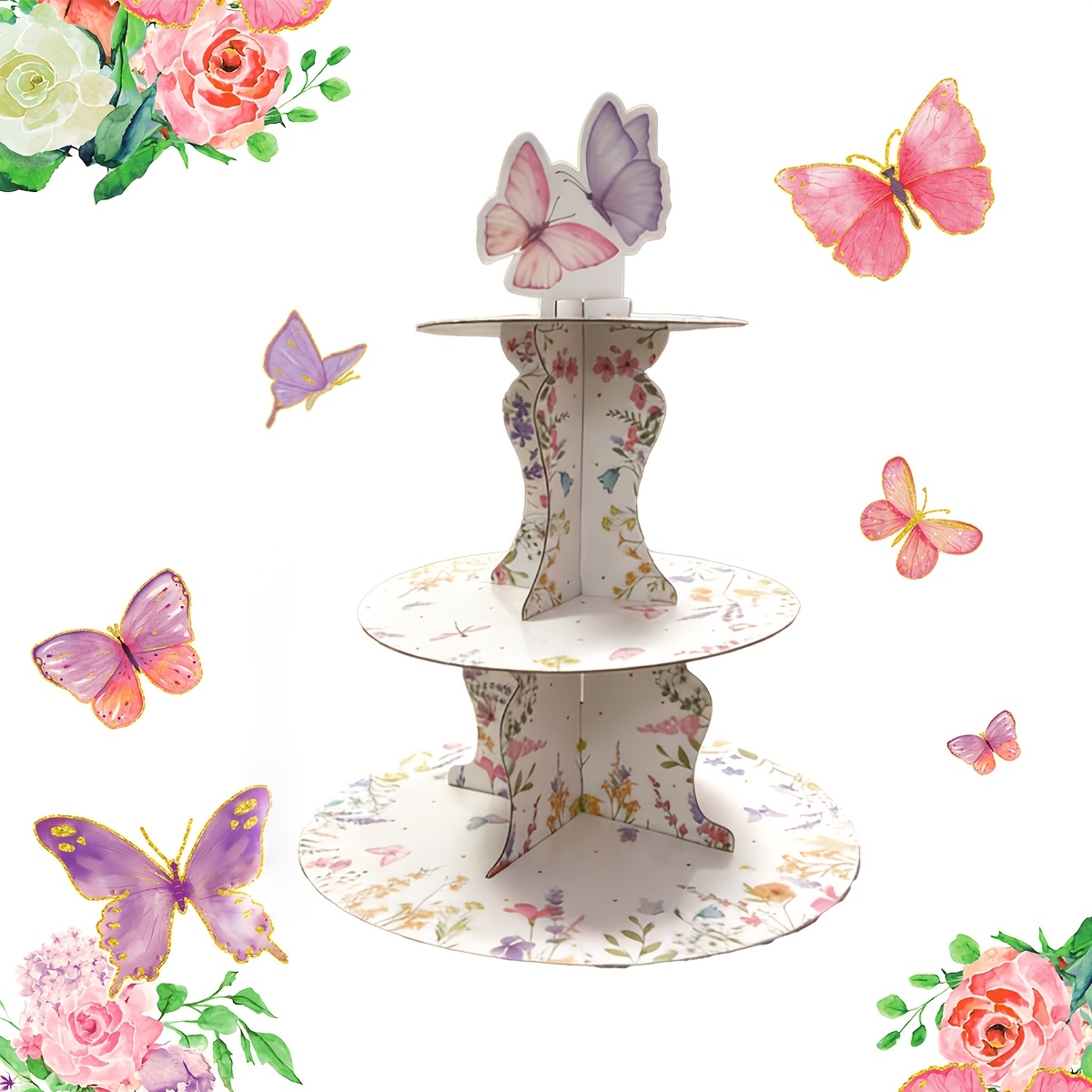 3-Tier Wildflower Butterfly Ca - Cupcake Stand Tier ulasan dan harga