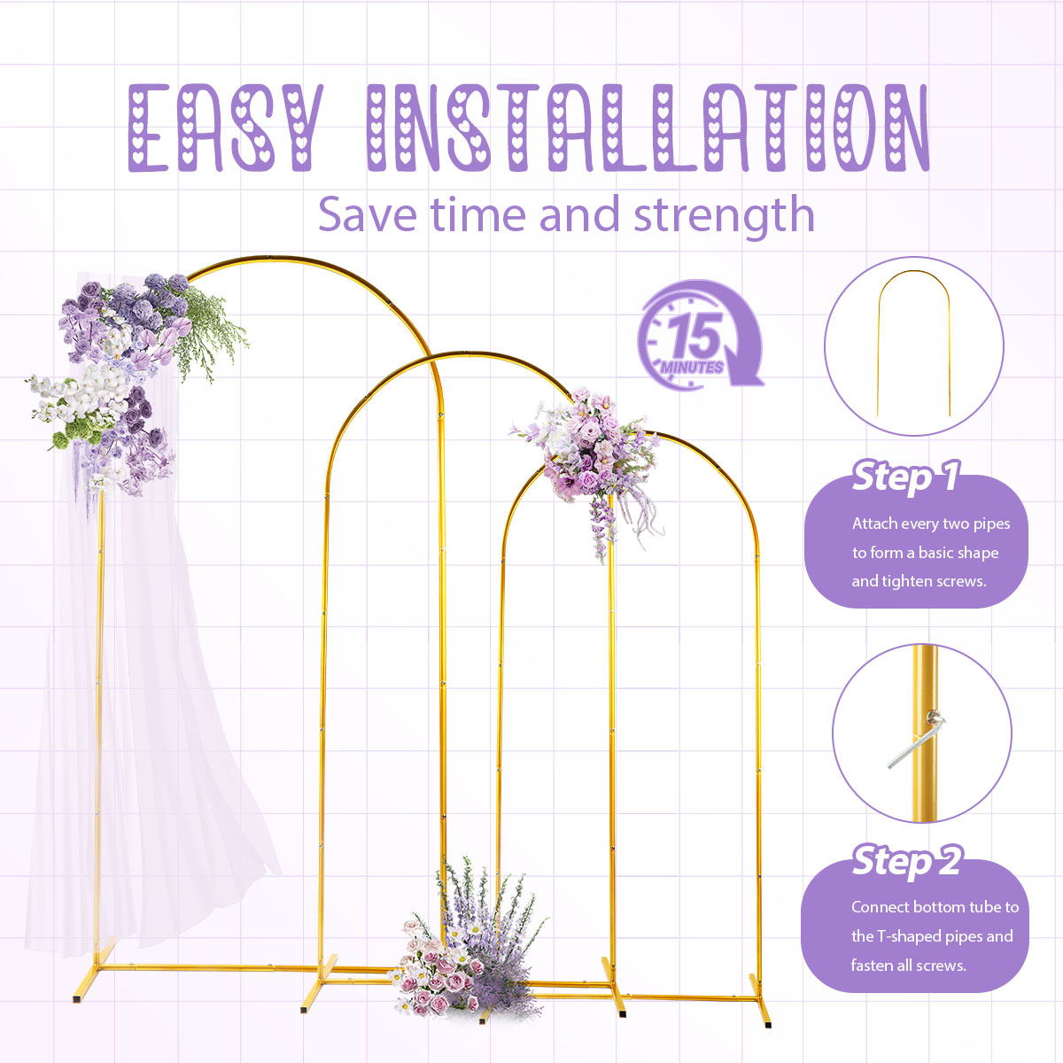 3Pack Golden Metal Arch Kits,  - Balloon Arch Kit ulasan dan harga